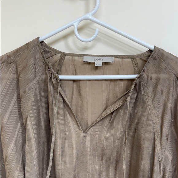 LOFT Taupe Blouse with Tie Neck - Picture 8 of 12